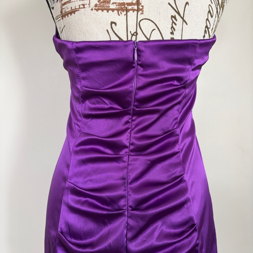 Vintage 90s Purple Ruched Halter Mini Dress Rhinestone Glam Prom Party - Picture 7 of 11